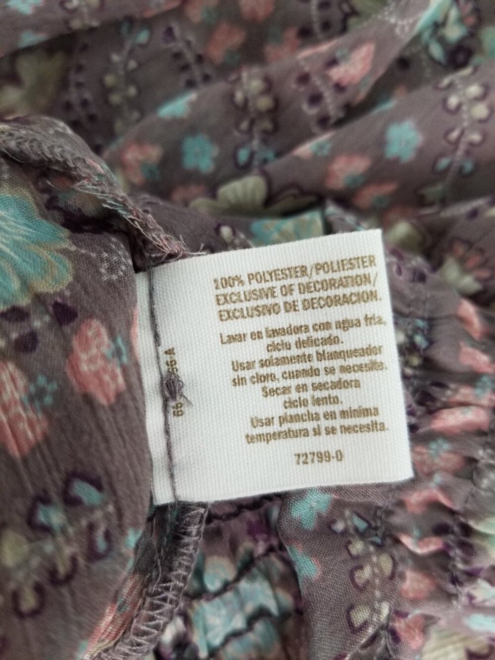 Decree Plum Floral Sheer Long Sleeve Peasant Blouse Large - Picture 7 of 9